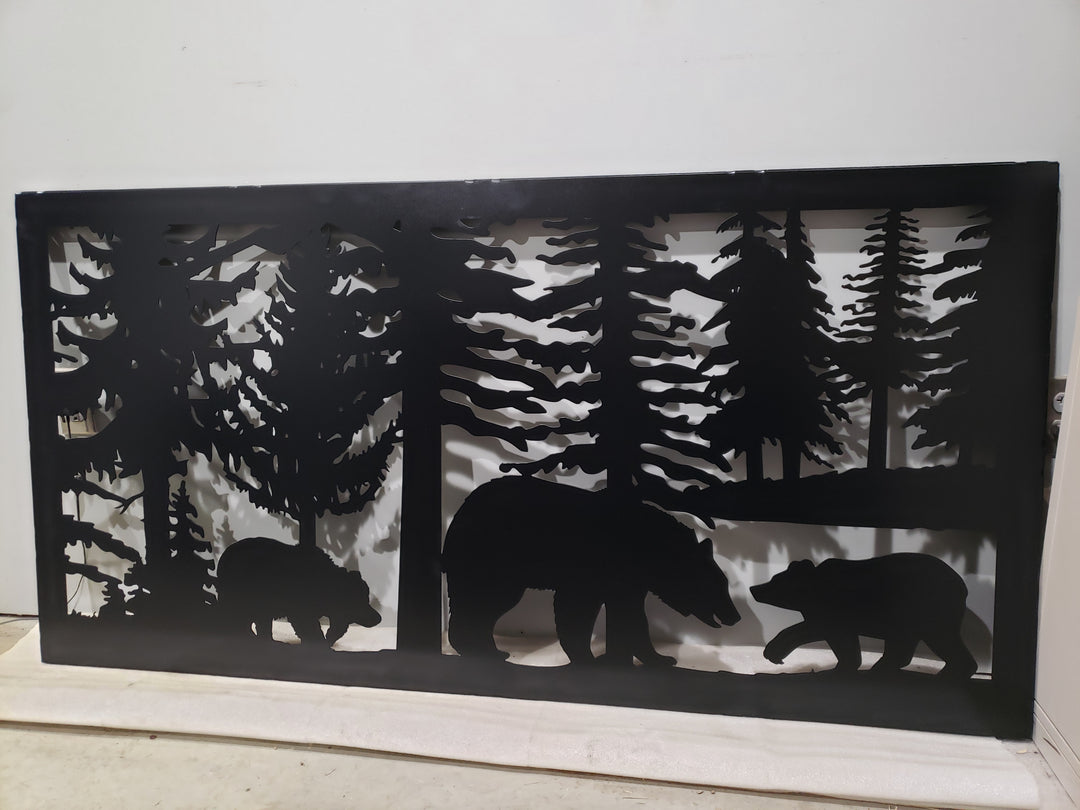 Decorative Rustic Railings- Bear and Cubs In A Forest Scene