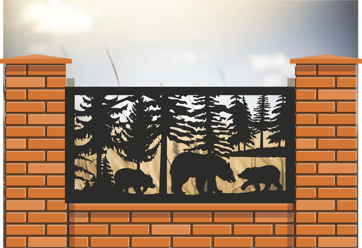 Decorative Rustic Railings- Bear and Cubs In A Forest Scene