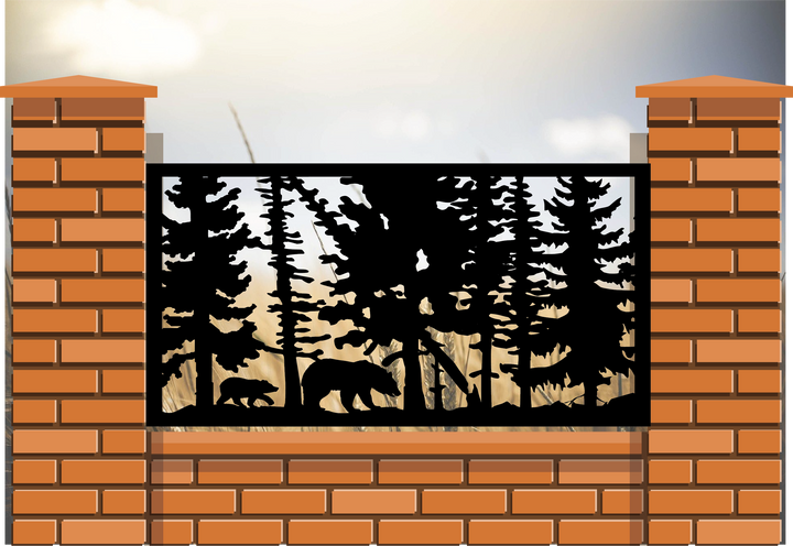 Rustic Metal Panel Insert-Bear, Cub, And Falling Tree