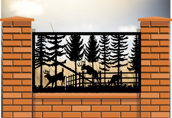 Decorative Metal Panel Insert- Wildlife Scenery of Deer Over Fence