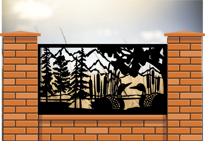 Rustic Metal Panel Insert- Loons and Cattail