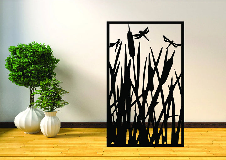 Decorative Panel, Indoor & Outdoor - Dragonflies and Cattails PUA17