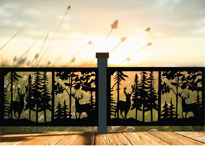 Decorative Rustic Railings- Two Bucks in A Forest Metal Panel