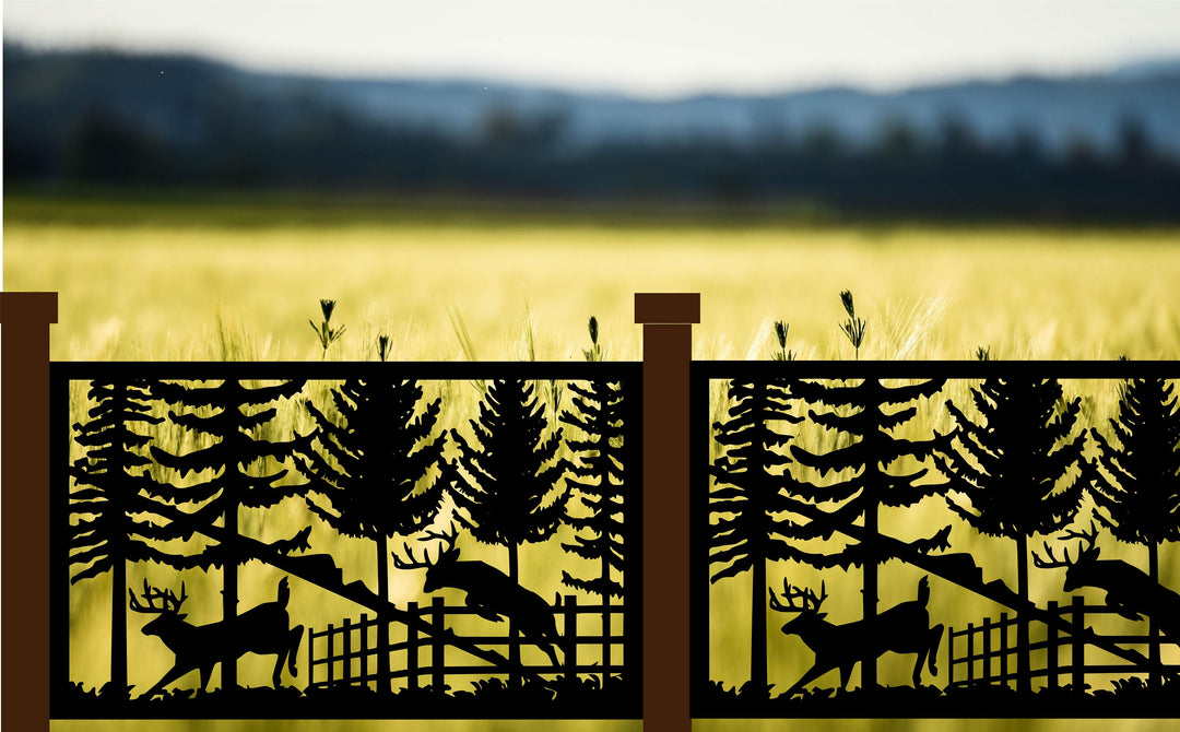 Decorative Metal Panel Insert- Wildlife Scenery of Deer Over Fence