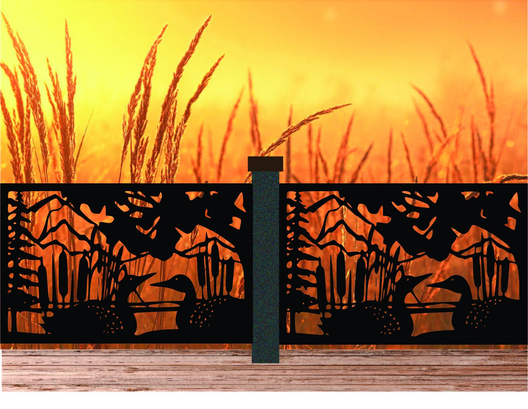 Rustic Metal Panel Insert- Loons and Cattail Background