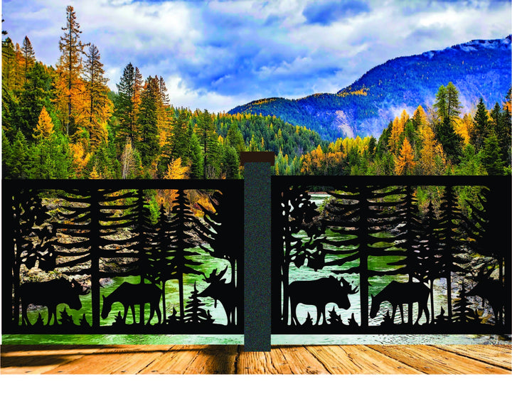 Rustic Metal Panel Inserts- Three Moose in Forest