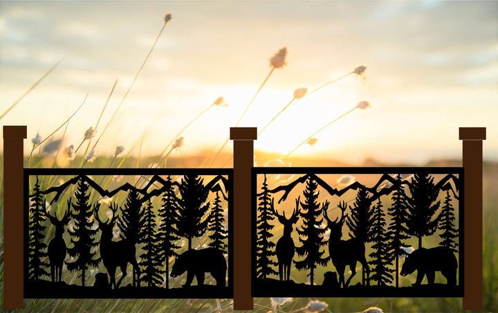 Decorative Staircase Railings-Deer and Bear In A Forest Scene